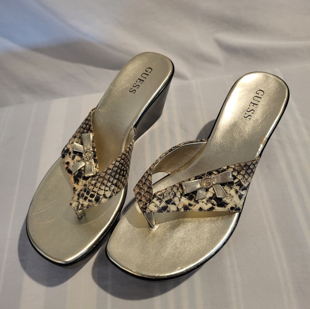 Guess - Gold Snake Skin Pattern Wedge Sandals  - (8.5) NWOT